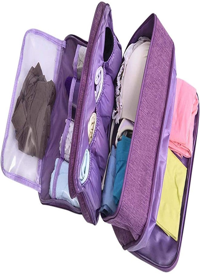 Krivon Flight of Fashion Polyester 3 Layer Lingerie Organizer Bag, Travel Pouch for Storage of Bra, Underwear, Innerwear, Cosmetics, Toiletry for Women - 28 X 15 X 13 Cm - Purple - Image 3